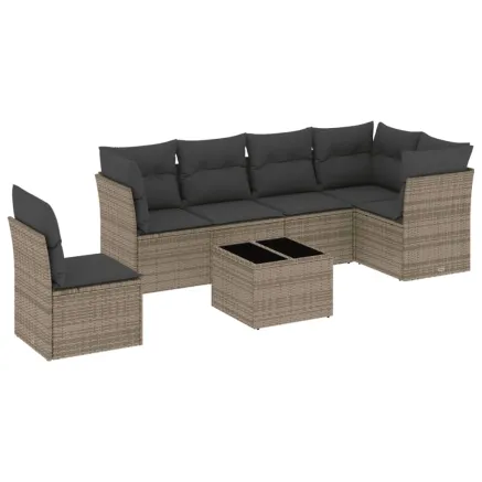 Salon de jardin avec coussins 7 pcs gris résine tressée 2