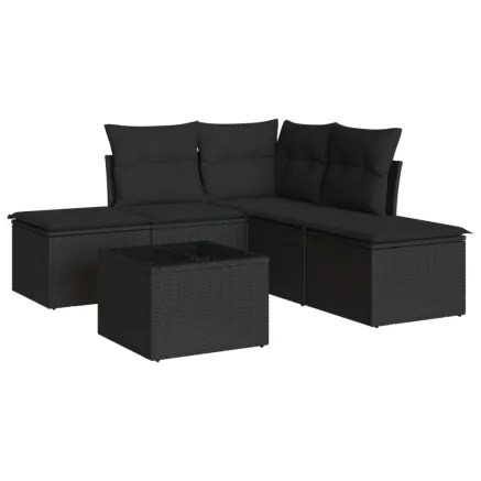Salon de jardin 6 pcs avec coussins noir résine tressée 2