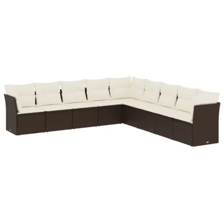 Salon de jardin avec coussins 9 pcs marron résine tressée 2