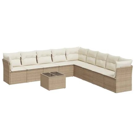 Salon de jardin avec coussins 10 pcs beige résine tressée 2