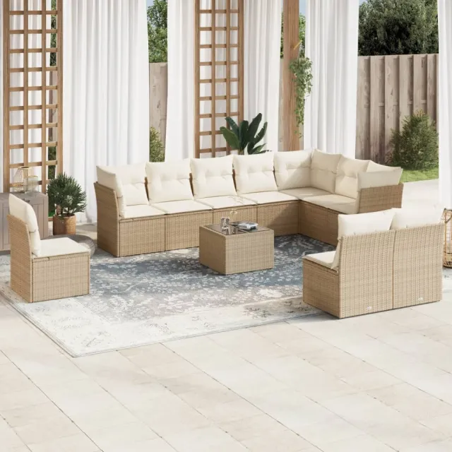 Salon de jardin 11 pcs avec coussins beige résine tressée