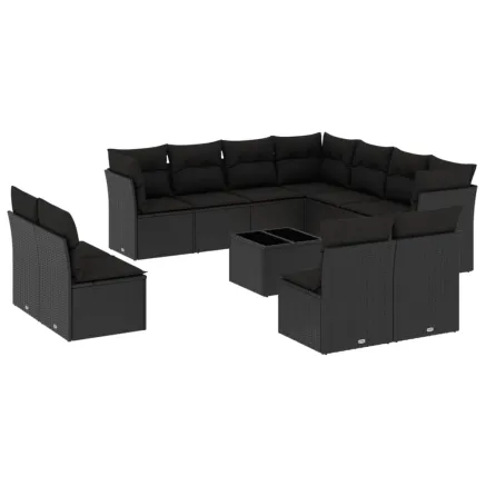 Salon de jardin 12 pcs avec coussins noir résine tressée 2