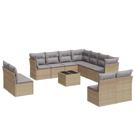 Salon de jardin avec coussins 12 pcs beige résine tressée 2