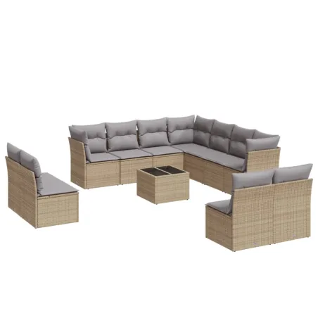 Salon de jardin avec coussins 12 pcs beige résine tressée