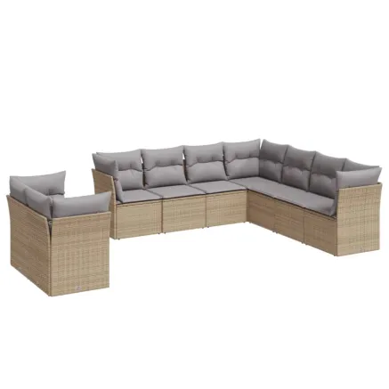 Salon de jardin avec coussins 9 pcs beige résine tressée 2