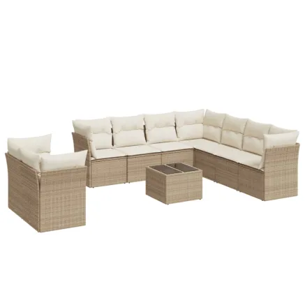 Salon de jardin avec coussins 10 pcs beige résine tressée 2