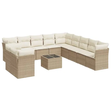 Salon de jardin avec coussins 12 pcs beige résine tressée 2