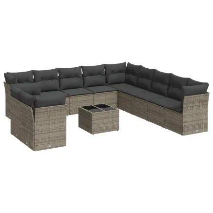 Salon de jardin avec coussins 12 pcs gris résine tressée 2