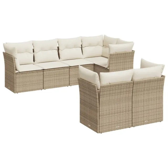 Salon de jardin avec coussins 7 pcs beige résine tressée