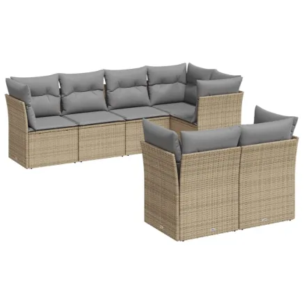 Salon de jardin avec coussins 7 pcs beige résine tressée 2