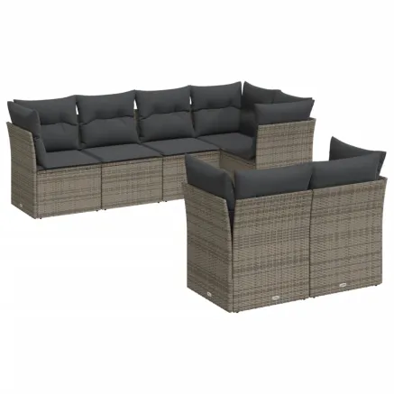 Salon de jardin avec coussins 7 pcs gris résine tressée 2