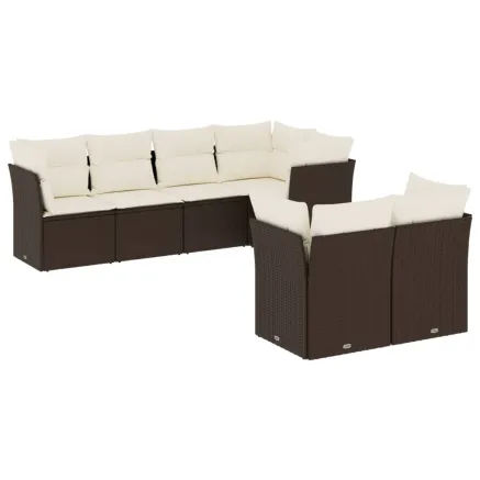 Salon de jardin avec coussins 7 pcs marron résine tressée 2