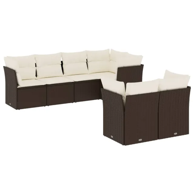 Salon de jardin avec coussins 7 pcs marron résine tressée
