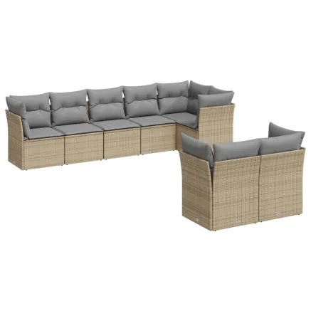 Salon de jardin avec coussins 8 pcs beige résine tressée 2