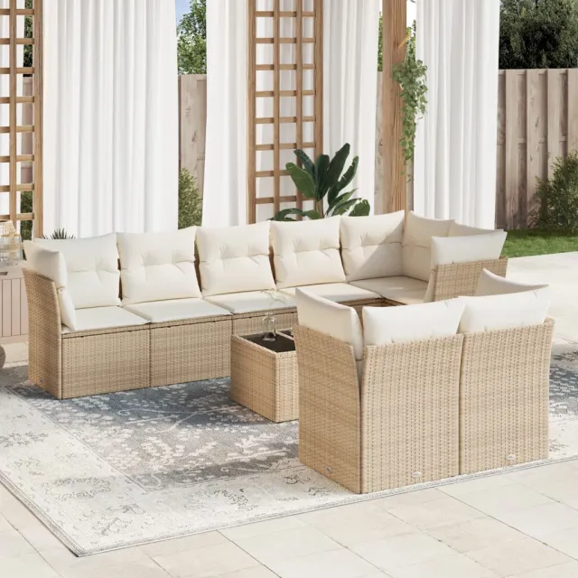 Salon de jardin avec coussins 9 pcs beige résine tressée