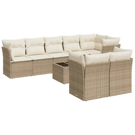 Salon de jardin avec coussins 9 pcs beige résine tressée 2