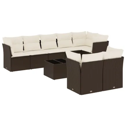 Salon de jardin avec coussins 9 pcs marron résine tressée 2