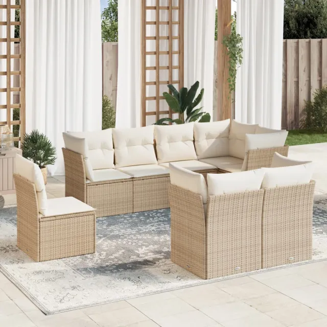 Salon de jardin avec coussins 8 pcs beige résine tressée