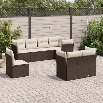 Salon de jardin 8 pcs avec coussins marron résine tressée