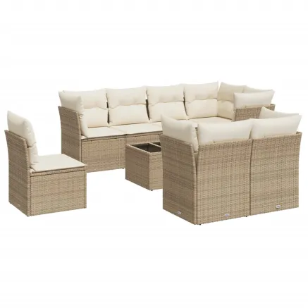 Salon de jardin avec coussins 9 pcs beige résine tressée 2