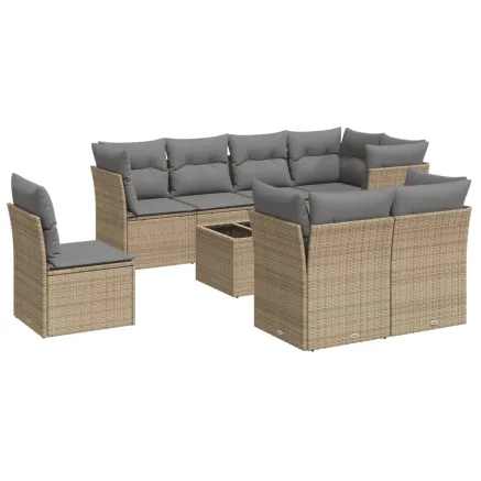 Salon de jardin avec coussins 9 pcs beige résine tressée 2