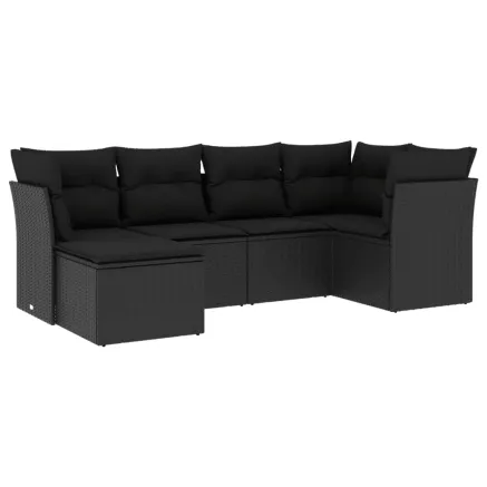 Salon de jardin 6 pcs avec coussins noir résine tressée 2