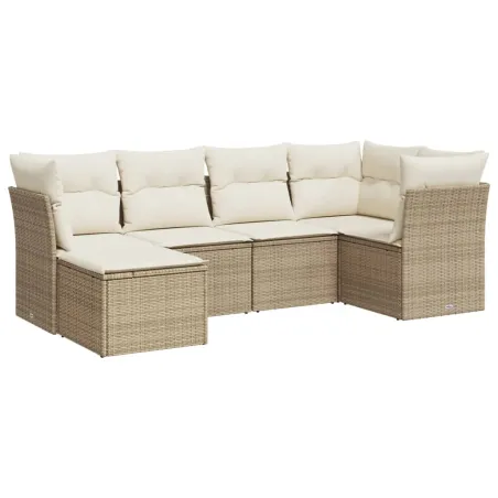 Salon de jardin avec coussins 6 pcs beige résine tressée
