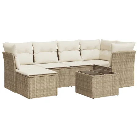 Salon de jardin avec coussins 7 pcs beige résine tressée