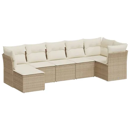 Salon de jardin avec coussins 7 pcs beige résine tressée 2