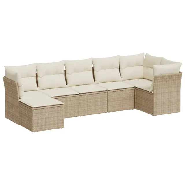 Salon de jardin avec coussins 7 pcs beige résine tressée