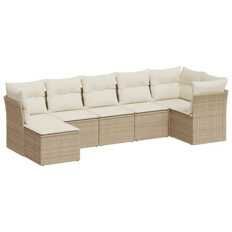 Salon de jardin avec coussins 7 pcs beige résine tressée