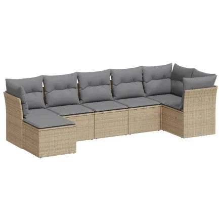Salon de jardin avec coussins 7 pcs beige résine tressée 2
