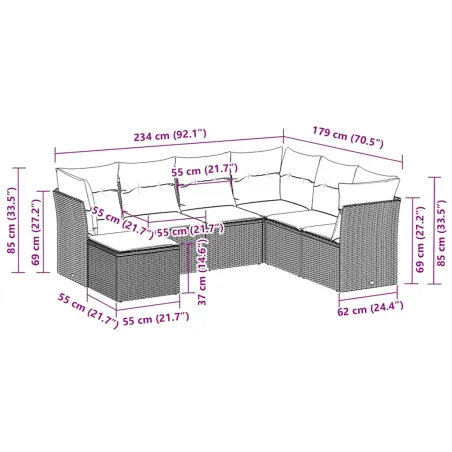 Salon de jardin 7 pcs avec coussins noir résine tressée