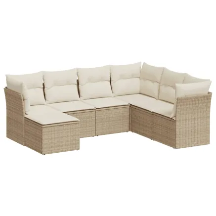 Salon de jardin avec coussins 7 pcs beige résine tressée 2