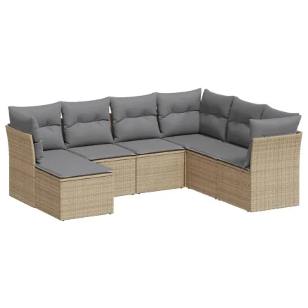 Salon de jardin avec coussins 7 pcs beige résine tressée 2