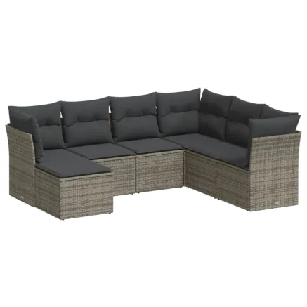 Salon de jardin avec coussins 7 pcs gris résine tressée 2