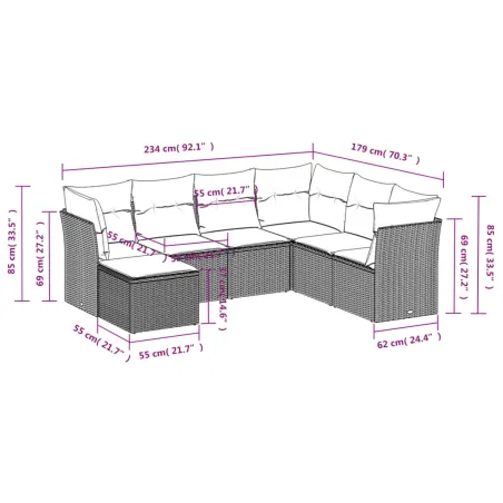 Salon de jardin avec coussins 7 pcs gris résine tressée