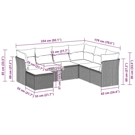 Salon de jardin avec coussins 7 pcs gris clair résine tressée