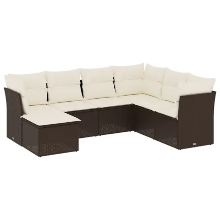 Salon de jardin avec coussins 7 pcs marron résine tressée 2