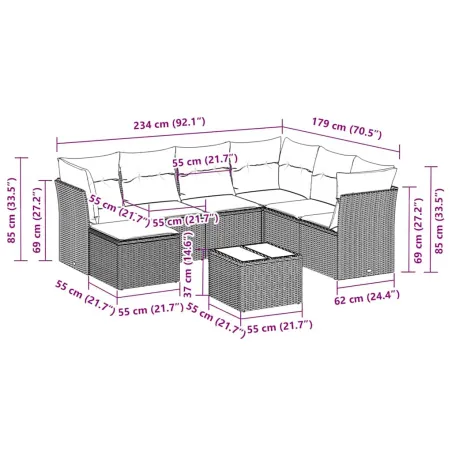 Salon de jardin 8 pcs avec coussins noir résine tressée