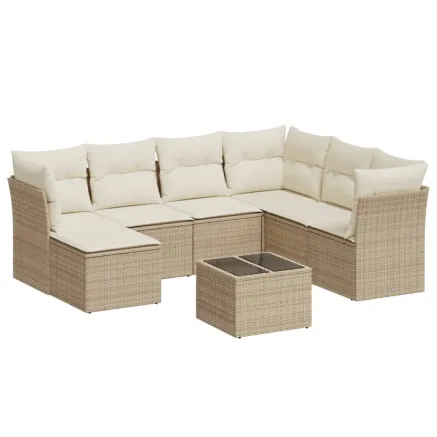 Salon de jardin avec coussins 8 pcs beige résine tressée 2