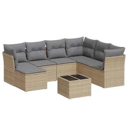 Salon de jardin avec coussins 8 pcs beige résine tressée 2