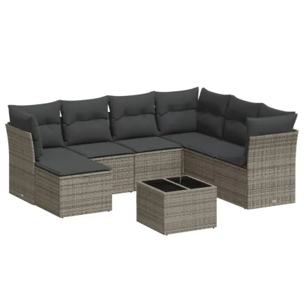 Salon de jardin 8 pcs avec coussins gris résine tressée 2