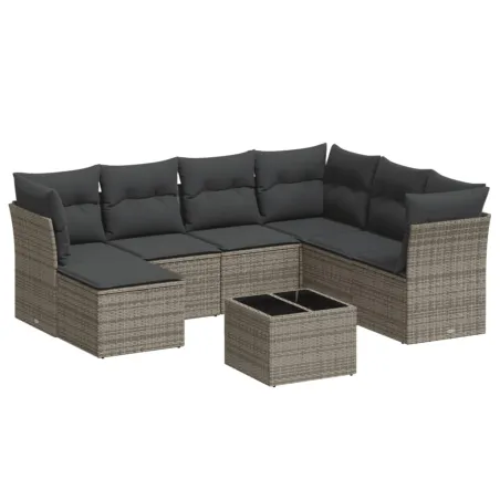 Salon de jardin 8 pcs avec coussins gris résine tressée