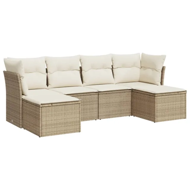 Salon de jardin avec coussins 6 pcs beige résine tressée