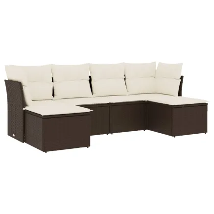 Salon de jardin avec coussins 6 pcs marron résine tressée 2
