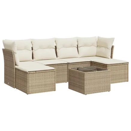 Salon de jardin avec coussins 7 pcs beige résine tressée 2