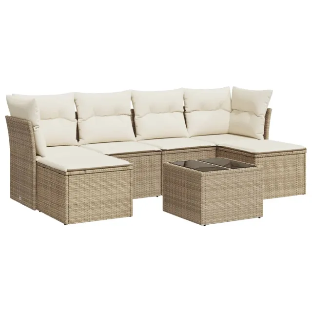 Salon de jardin avec coussins 7 pcs beige résine tressée