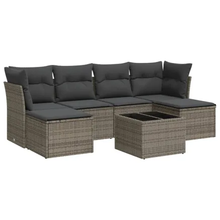 Salon de jardin avec coussins 7 pcs gris résine tressée 2