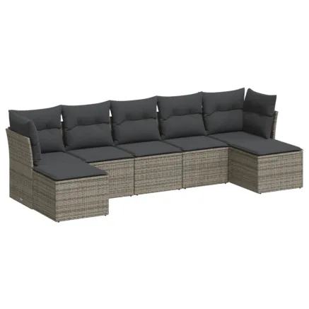 Salon de jardin avec coussins 7 pcs gris résine tressée 2